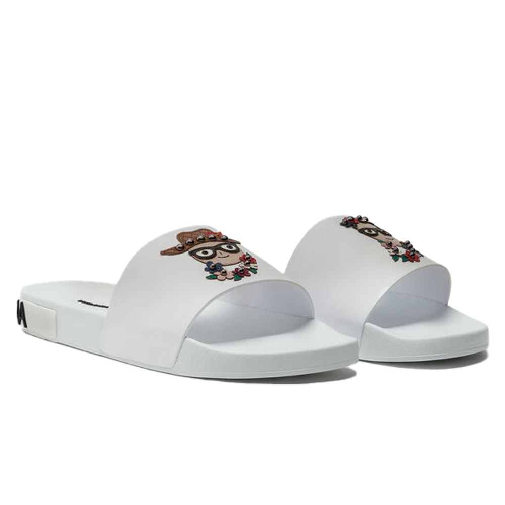 Dolce & Gabbana Elegant White Calfskin Rubber Slippers