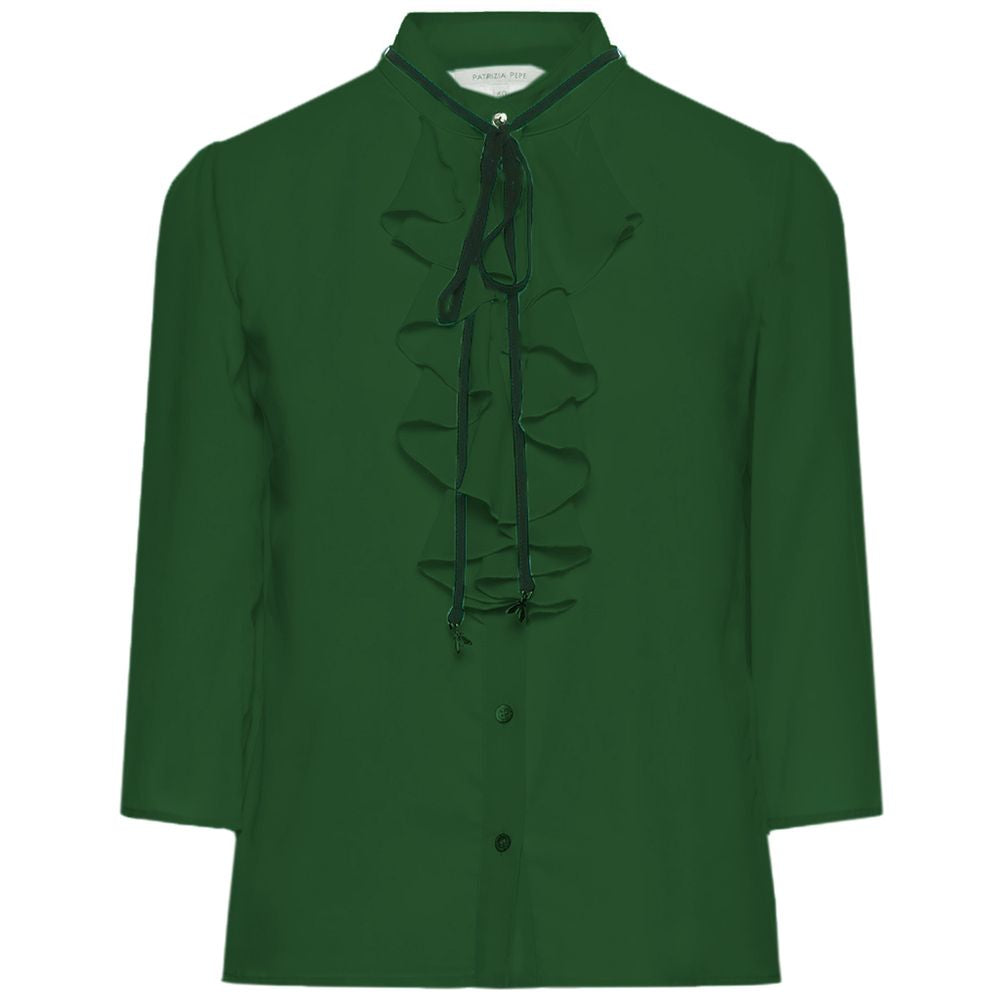 Patrizia Pepe Elegant Green Crepe Blouse with Ruffle Accent