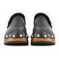 Coral Blue Elegant Black Leather Clogs with Faux Fur Trim