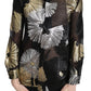 Dsquared² Gold Silver Silk Jacquard See Through Top Blouse