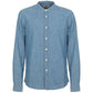 Fred Mello Mandarin Collar Blue Linen-Cotton Shirt