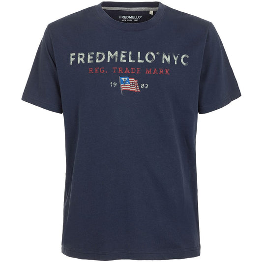 Fred Mello Sophisticated Blue Cotton Tee with Elegant Print