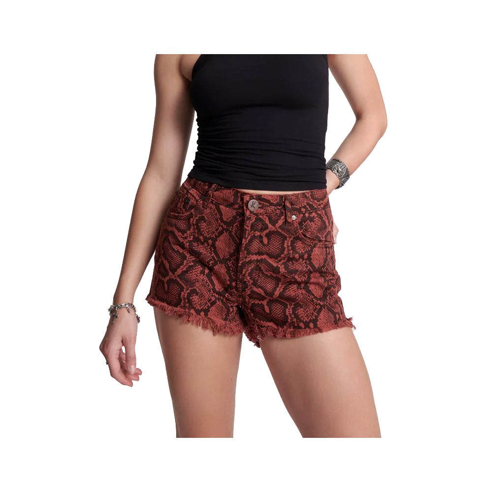 One Teaspoon Python Print Cotton Shorts with Frayed Hem