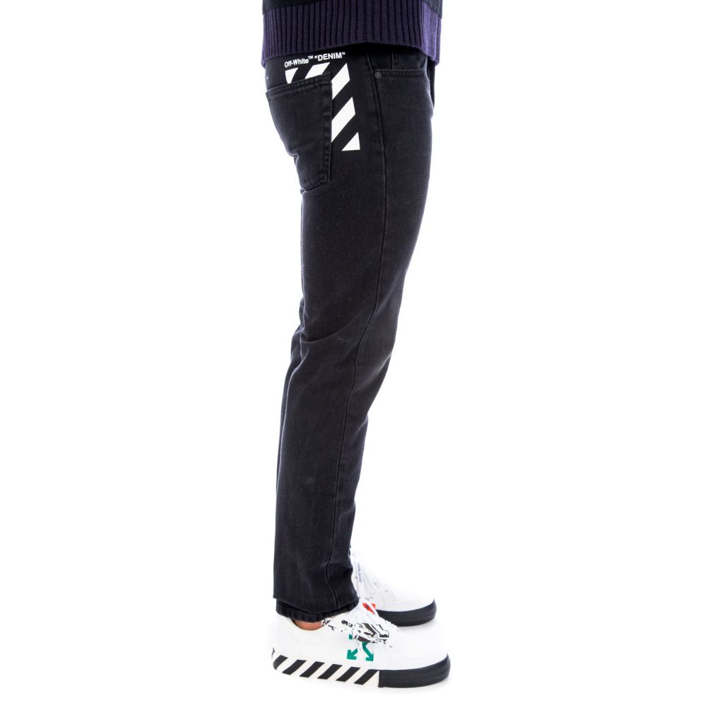 Off-White Slim Fit Black Cotton Jeans with Logo Print