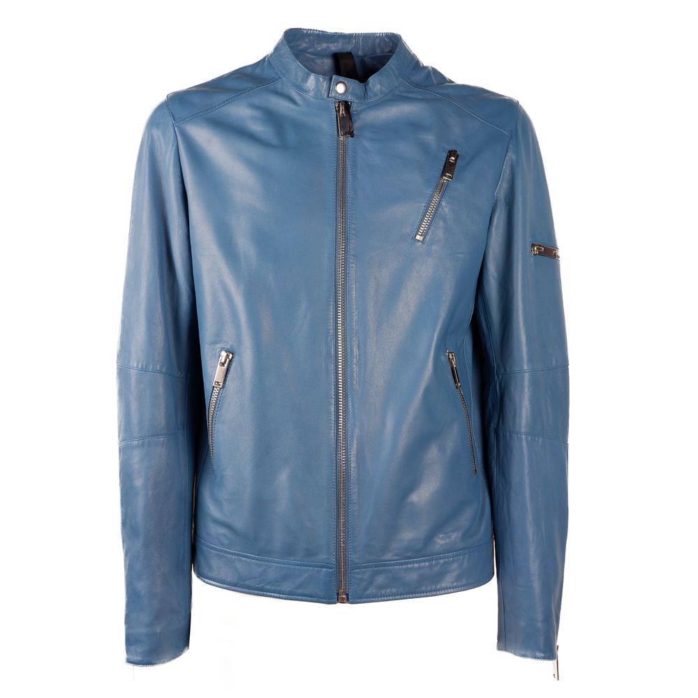 Emilio Romanelli Light Blue Leather Jacket