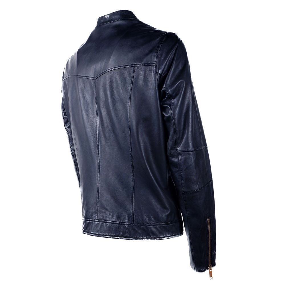 Emilio Romanelli Blue Leather Jacket