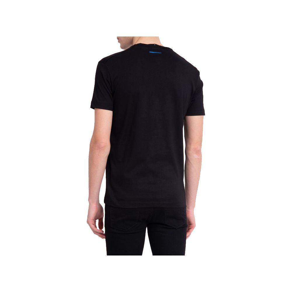 Dsquared² Sleek Black Cotton Tee with Bold Blue Accent