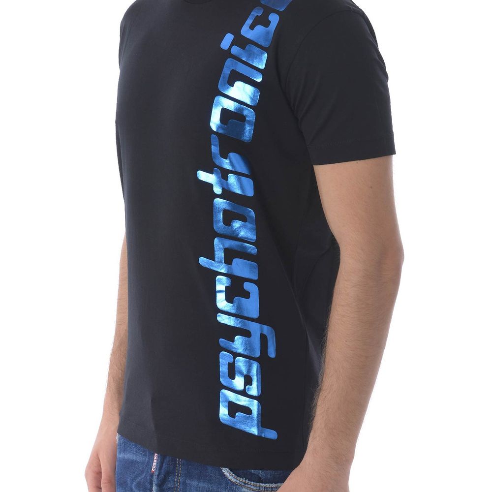 Dsquared² Sleek Black Cotton Tee with Bold Blue Accent