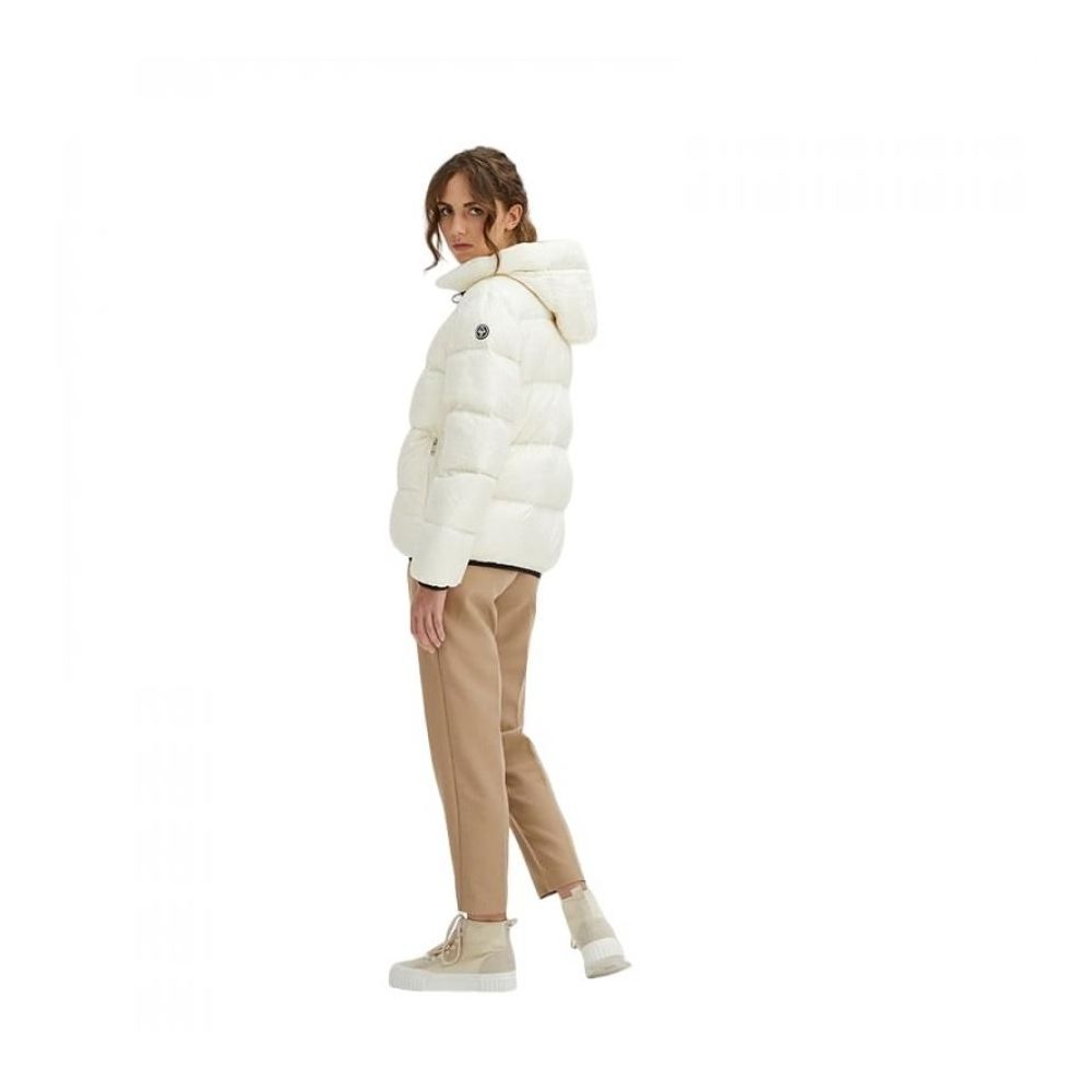 Centogrammi Elegant White Hooded Feather Jacket