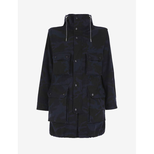 Armani Exchange Camouflage Hooded Trench Coat in Dark Blue