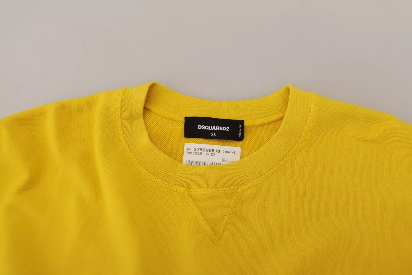 Dsquared² Yellow Logo Print Cotton Crewneck Pullover Sweater