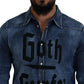 Dsquared² Blue Washed Goth Surfer Print Men Denim Shirt