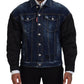 Dsquared² Blue Denim Black Sleeves Men Jacket Cotton Bomber