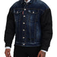 Dsquared² Blue Denim Black Sleeves Men Jacket Cotton Bomber