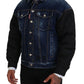 Dsquared² Blue Denim Black Sleeves Men Jacket Cotton Bomber