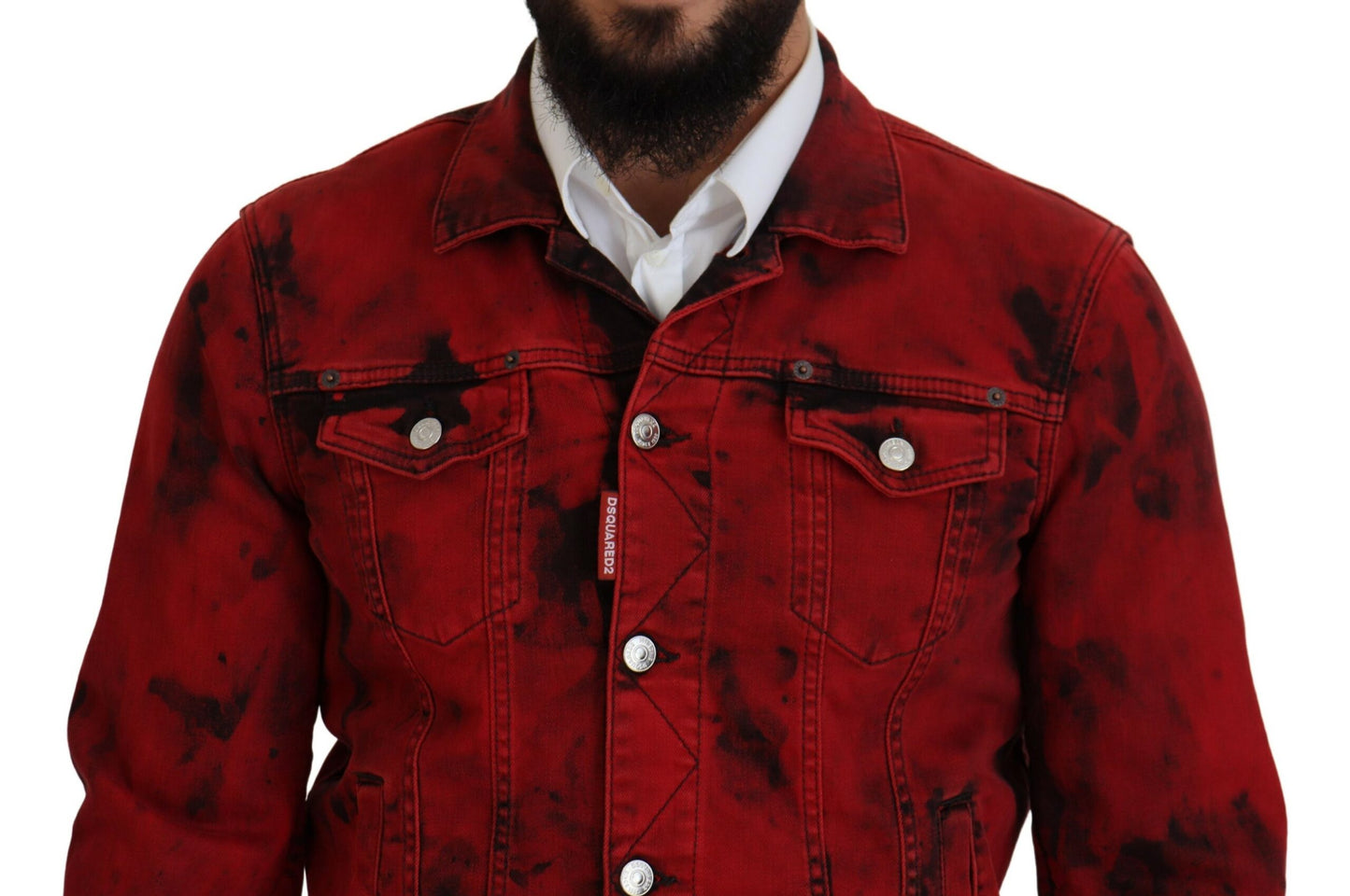 Dsquared² Red Black Tie Dye Collared Men Denim Jacket