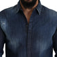 Dsquared² Blue Tattered Crystal Embellished Denim Shirt