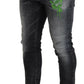 Dsquared² Gray Washed Green Print Skinny Casual Denim Jeans