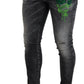 Dsquared² Gray Washed Green Print Skinny Casual Denim Jeans