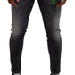 Dsquared² Gray Washed Green Print Skinny Casual Denim Jeans