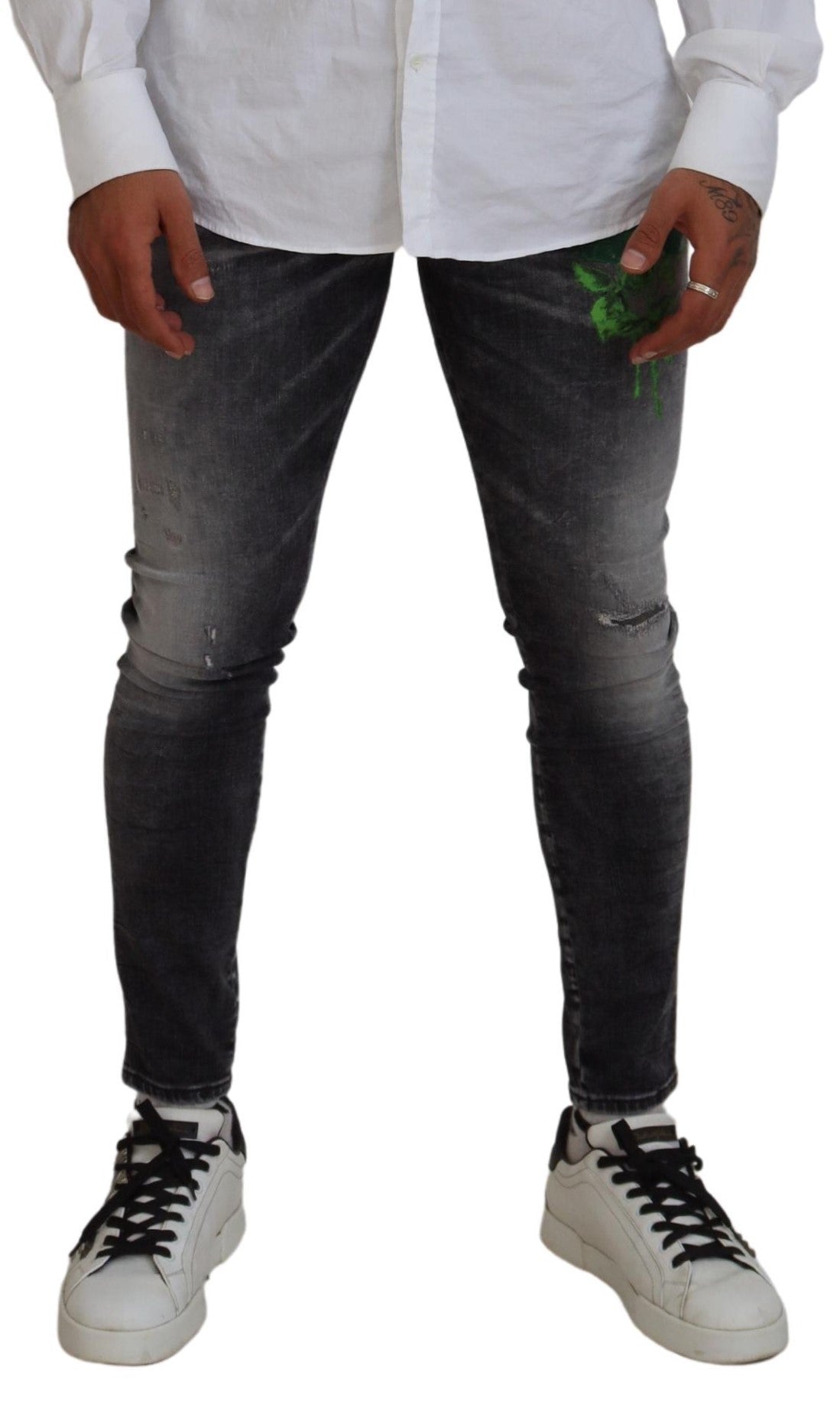 Dsquared² Gray Washed Green Print Skinny Casual Denim Jeans