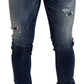 Dsquared² Blue Washed Cotton Tattered Skinny Denim Jeans