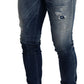 Dsquared² Blue Washed Cotton Tattered Skinny Denim Jeans