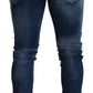 Dsquared² Blue Washed Cotton Tattered Skinny Denim Jeans