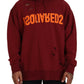 Dsquared² Maroon Cotton Tattered Hooded Printed Pullover Sweater