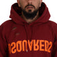 Dsquared² Maroon Cotton Tattered Hooded Printed Pullover Sweater