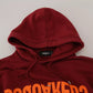 Dsquared² Maroon Cotton Tattered Hooded Printed Pullover Sweater