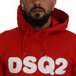 Dsquared² Red Cotton Hooded Printed Men Pullover Sweater