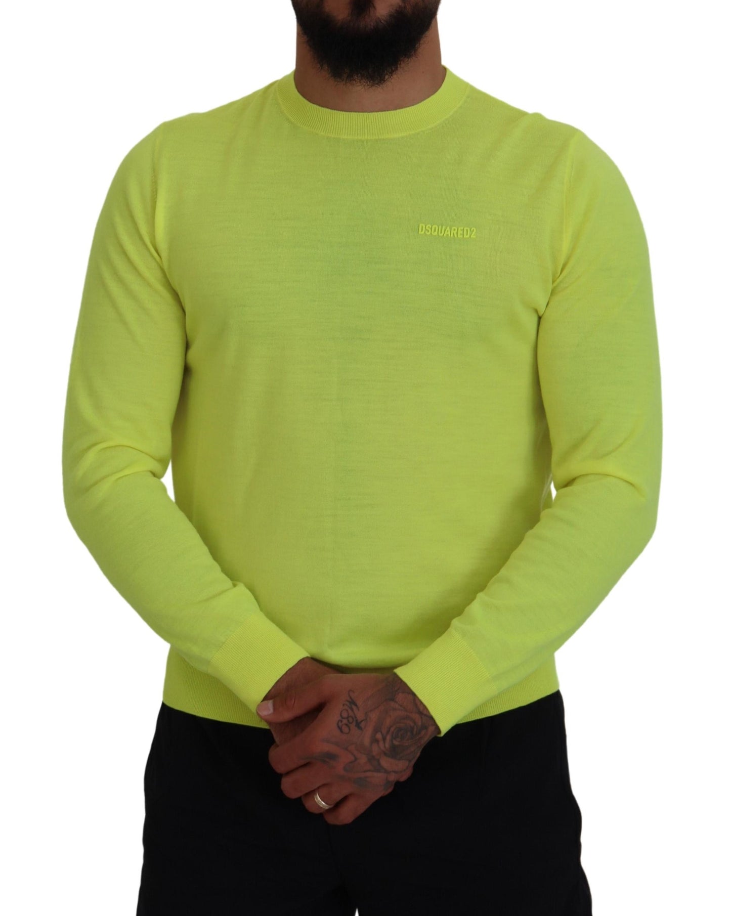 Dsquared² Yellow Green Long Sleeves Men Pullover Sweater