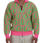 Dsquared² Pink Green Collared Long Sleeves Full Zip Sweater