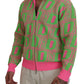 Dsquared² Pink Green Collared Long Sleeves Full Zip Sweater