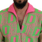 Dsquared² Pink Green Collared Long Sleeves Full Zip Sweater