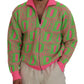 Dsquared² Pink Green Collared Long Sleeves Full Zip Sweater