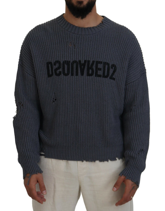 Dsquared² Gray Men Tattered Knitted Pullover Sweater