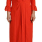 Dsquared² Red Polyester Long Sleeves Pleated Midi Dress