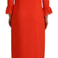 Dsquared² Red Polyester Long Sleeves Pleated Midi Dress