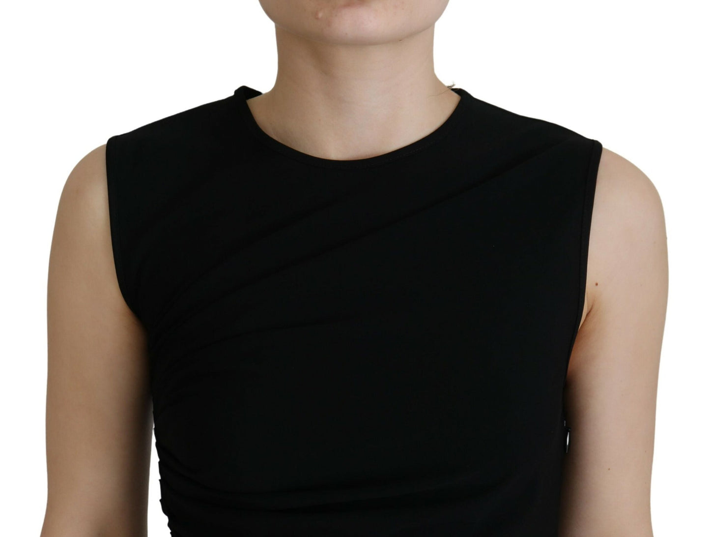 Dsquared² Black Viscose Sleeveless Ruched Maxi Dress