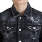 Dsquared² Gray Washed Cotton Distressed Denim Jacket