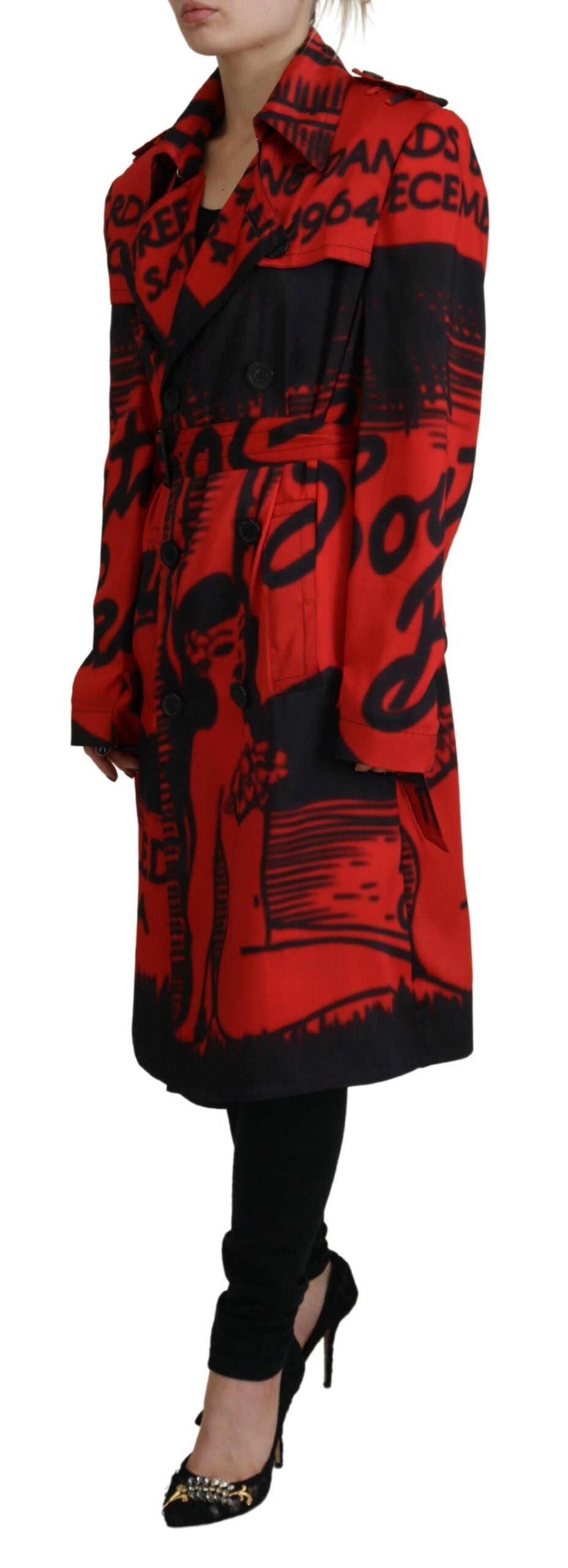 Dsquared² Red Printed Button Collared Desigual Coat Jacket