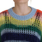 Dsquared² Multicolor Knitted Mohair Crewneck Pullover Sweater