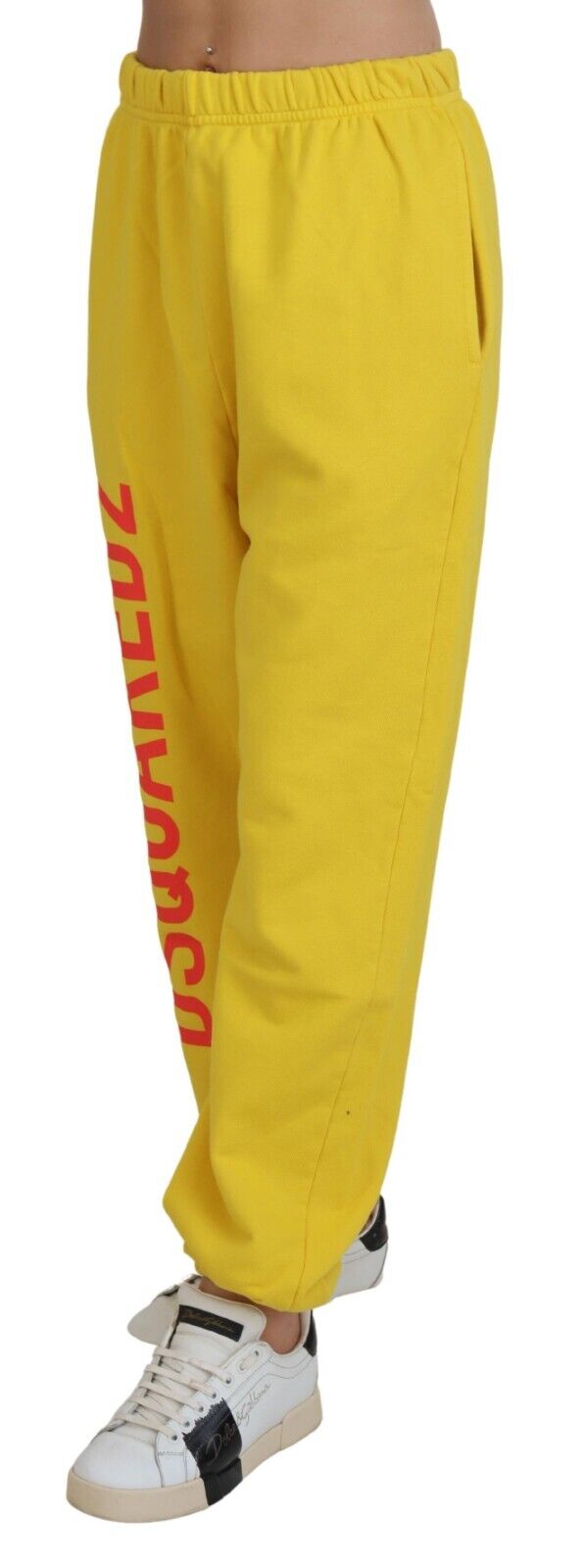 Dsquared² Yellow Mid Waist Logo Print Jogger Trouser Pants