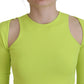 Dsquared² Yellow Green Viscose Open Shoulder Long Sleeves Top