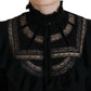 Dsquared² Black Lace Trim Turtle Neck Long Sleeves Top