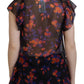 Dsquared² Black Floral Print Short Sleeves V-neck Blouse Top