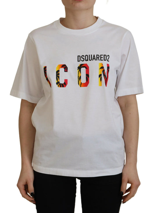 Dsquared² White Cotton Shiny Icon East Tee Crewneck T-shirt