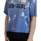 Dsquared² Blue Goth Gurl Print Black Lace Cotton Tee T-shirt